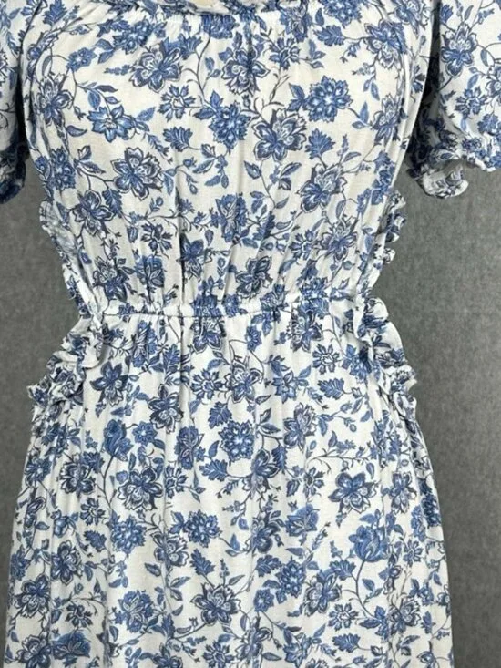 Anthropologie By The River Midi Dress Blue Floral Cutout Ruffle Tiered Cottage L - Picture 6 of 16